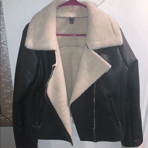 Faux Fur Lined Leather Coat